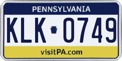 PA license plate KLK0749