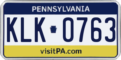 PA license plate KLK0763