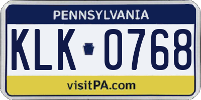 PA license plate KLK0768