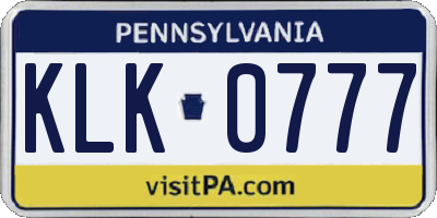PA license plate KLK0777
