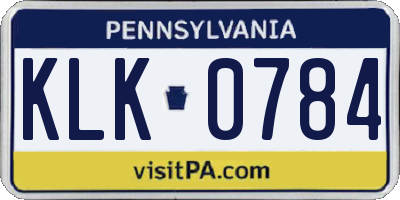 PA license plate KLK0784