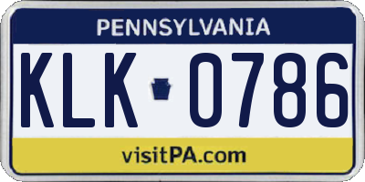 PA license plate KLK0786