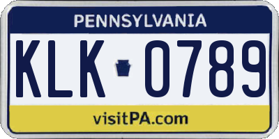 PA license plate KLK0789
