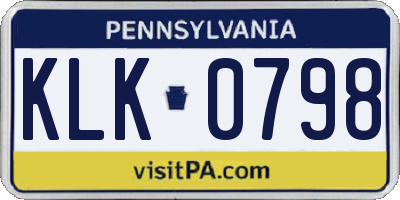 PA license plate KLK0798
