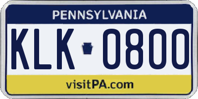 PA license plate KLK0800