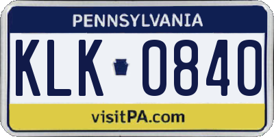 PA license plate KLK0840