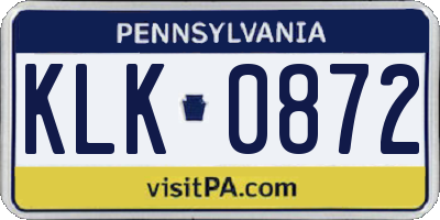 PA license plate KLK0872