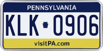 PA license plate KLK0906
