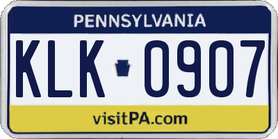 PA license plate KLK0907