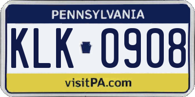 PA license plate KLK0908