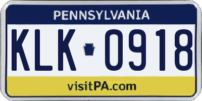 PA license plate KLK0918