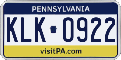 PA license plate KLK0922