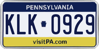 PA license plate KLK0929