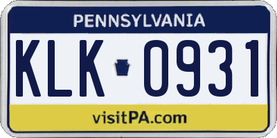 PA license plate KLK0931