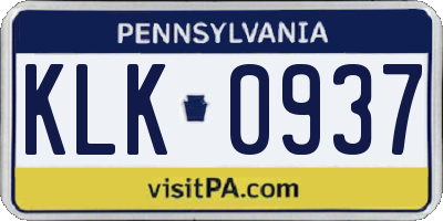 PA license plate KLK0937