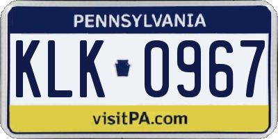 PA license plate KLK0967