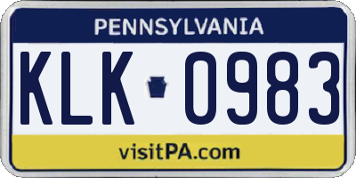 PA license plate KLK0983
