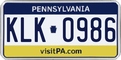 PA license plate KLK0986