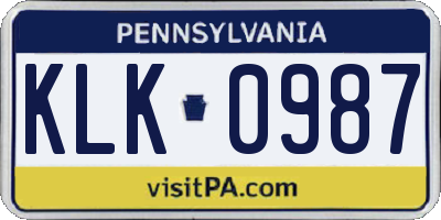 PA license plate KLK0987