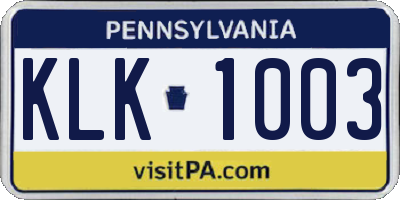 PA license plate KLK1003