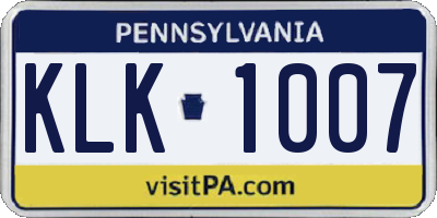 PA license plate KLK1007