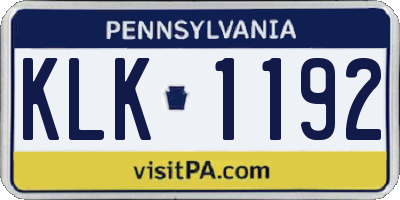 PA license plate KLK1192