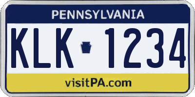 PA license plate KLK1234