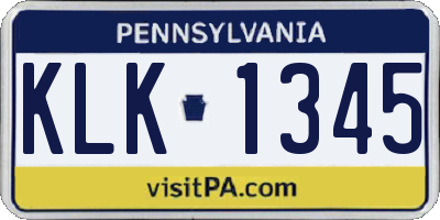 PA license plate KLK1345