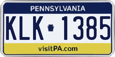 PA license plate KLK1385
