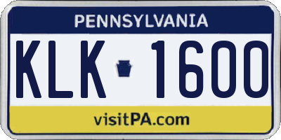 PA license plate KLK1600