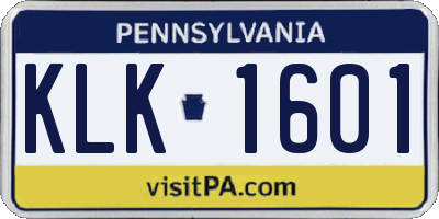 PA license plate KLK1601