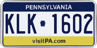 PA license plate KLK1602