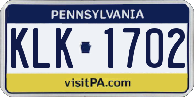 PA license plate KLK1702