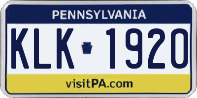 PA license plate KLK1920