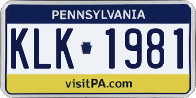 PA license plate KLK1981