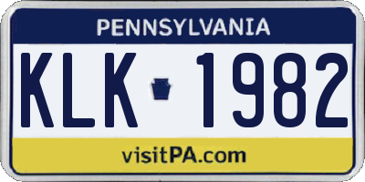 PA license plate KLK1982