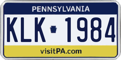 PA license plate KLK1984