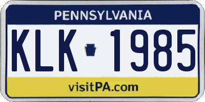 PA license plate KLK1985