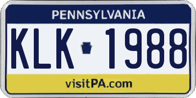 PA license plate KLK1988