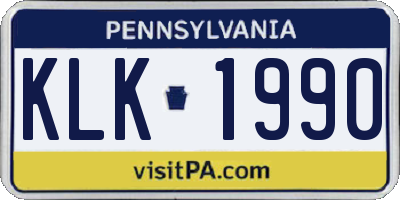 PA license plate KLK1990