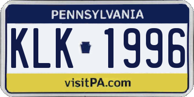 PA license plate KLK1996