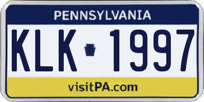 PA license plate KLK1997