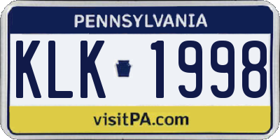 PA license plate KLK1998