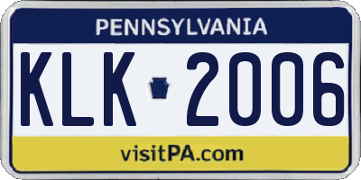 PA license plate KLK2006