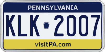 PA license plate KLK2007