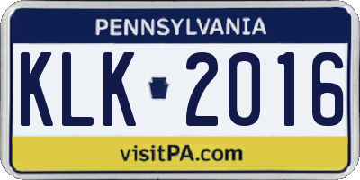 PA license plate KLK2016