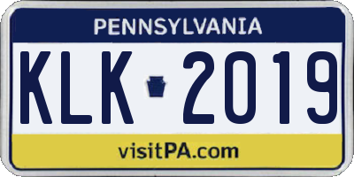 PA license plate KLK2019