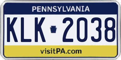 PA license plate KLK2038