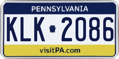 PA license plate KLK2086