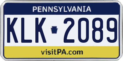 PA license plate KLK2089